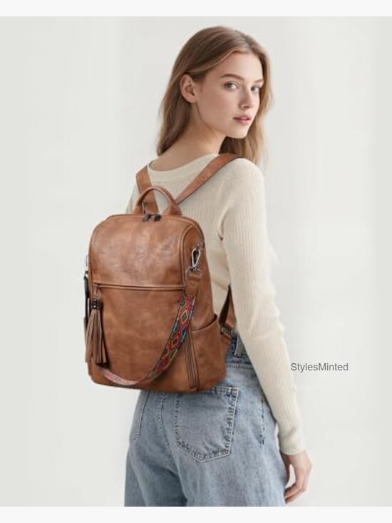 Leather Backpack Purse for Women Travel Shoulder Bag with Tassel Convertible main image 7